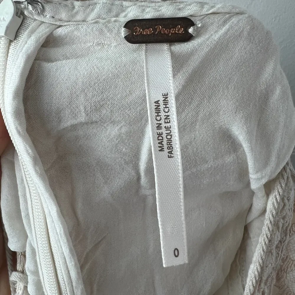 FREE PEOPLE Beige White A-line Dress Floral Just Like Honey Lace Back Zip Size 0 - Picture 7 of 9